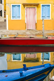 Burano Prints: Reflection of colourful building, Burano, Veneto Province, Italy, Europe