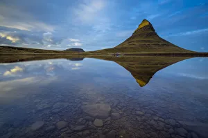 Kirkjufell Prints: Reflection of Kirkjufell mountain in still water, Snaefellsness Peninsula, Western