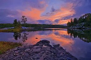Kenora Prints: Reflection in Middle Lake at dusk Kenora Ontario, Canada