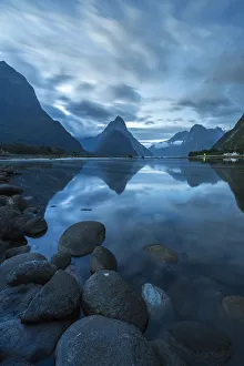 Fiord Prints: Reflection of Milford Sound at dusk in summer