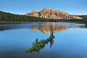 reflection of Mount Rundle in Two Jack Lake - Canada, Alberta, Banff National Park