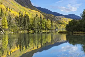 Alaxsxax Gallery: Reflection of mountain on Long Lake, Glenn Highway, Southcentral Alaska, Alaska, USA