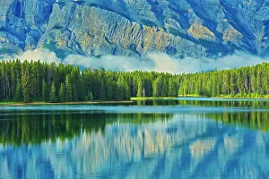 Rundle Prints: Reflection of Mt. Rundle in Two Jack Lake