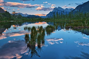 Rundle Prints: Reflection of Mt. Rundle and Vermilion Lakes at sunset