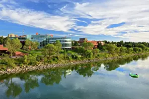 Reflection od Medicine Hat skyline along the South Saskatchewan River Medicine Hat Alberta, Canada
