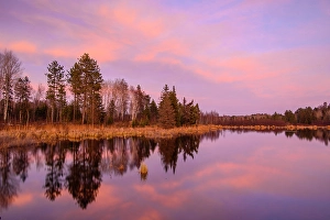 Ponds Prints: Reflections in a beaver pond at sunset, Greater Sudbury, Ontario, Canada