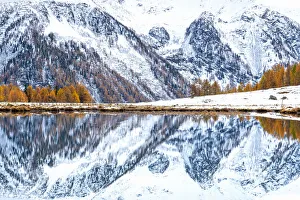 Snowy Peak Prints: Reflections Europe, Italy, Trentino, Pejo valley, Pejo