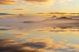 Lofoten Prints: Reflections and mist in Vagspollen during sunset along the road to Uttakleiv beach