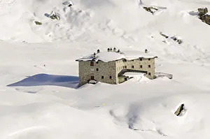 Snowshoeing Prints: Refuge Arp, Ayas Valley, Aosta Valley, Italian alps, Italy