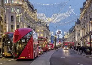Images Dated 6th December 2017: Regent Street with Christmas Illuminations at twilight, London, England, United Kingdom