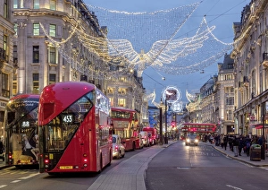 Images Dated 6th December 2017: Regent Street with Christmas Illuminations at twilight, London, England, United Kingdom