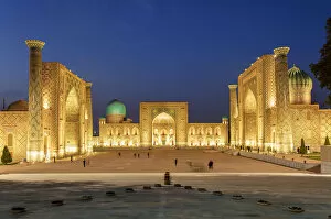 Images Dated 19th December 2017: The Registan square and its three madrasahs. From left to right: Ulugh Beg Madrasah