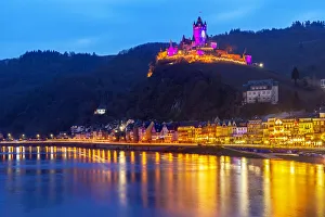 Cochem Prints: Reichsburg Cochem with Christmas illumination, Cochem, Rhineland-Palatinate, Germany