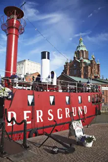 Relanders Grund Restaurant Boat in front of Uspenski Cathedral, Helsinki, Finland