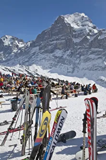 Ski Resorts Prints: Relaxing outside a mountain restaurant, Grindelwald, Jungfrau region, Bernese Oberland
