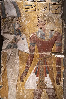Images Dated 17th October 2019: Relief of Pharaoh Seti in front of the God Osiris, Neues Museum, New Museum