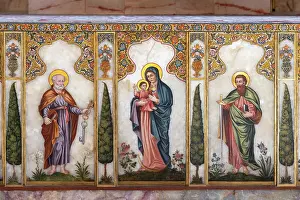 Caucasus Prints: Religious figures on the main altar, Etchmiadzin Cathedral Interior, Armenia
