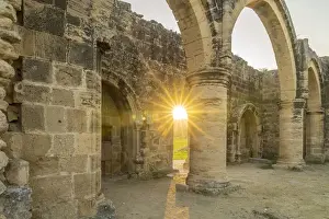 The remains of Agios Mamas Church, a 16th-century Gothic church in Agios Sozomenos