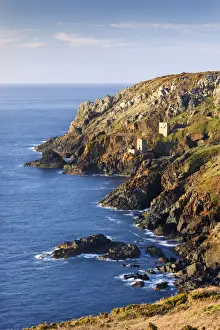 Engine House Prints: Remains of The Crowns tin mine engine houses on the Cornish Atlantic coast near Botallack