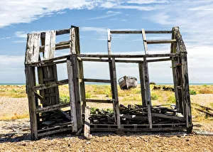 Derelict Prints: Remains of the old wooden fishing hut, Dungeness, Kent, England