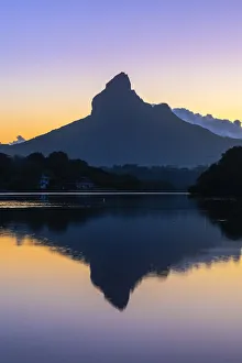 Mauritian Prints: Rempart mountain reflected in Tamarin bay