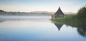 Replica Crannog on Llangorse Lake, Brecon Beacons, Powys, Wales