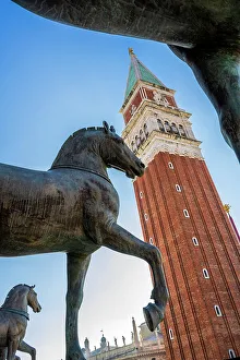 St Marks Prints: The replica four horses of Saint Mark, St Mark's Basilica, Venice, Veneto, Italy