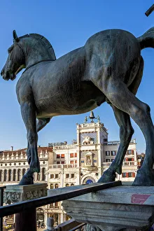 St Marks Prints: The replica four horses of Saint Mark, St Mark's Basilica, Venice, Veneto, Italy