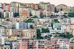 Crowded Prints: Residential colorful buildings of Vomer hill district, Naples, Campania, Italy