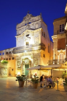 Restaurant and The Abbey Church Of Saint Lucia, Ortygia, Syracuse, Sicily, Italy