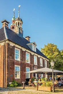 Summer Evening Prints: Restaurant Alte Waage at the museum harbor in Leer, East Frisia, Lower Saxony, Germany