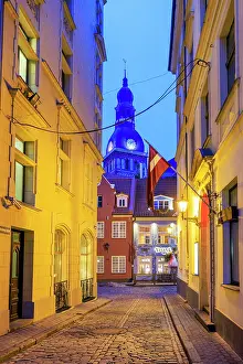 Latvian Prints: Restaurant and the Dome Cathedral beyond, Riga, Latvia Riga, Latvia