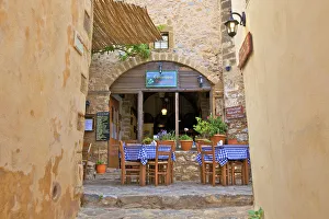 Mainland Prints: Restaurant, Monemvasia, Laconia, The Peloponnese, Greece, Southern Europe