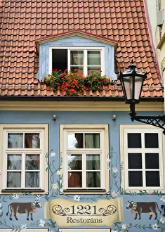 Images Dated 11th November 2016: Detail of a restaurant in the Old Town, a Unesco World Heritage Site. Riga, Latvia