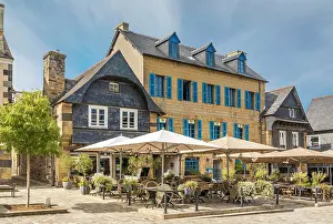 Armorique Prints: Restaurant with terrace in the old town of Le Faou, Finistere, Brittany, France