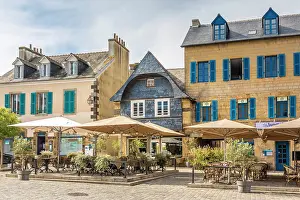 Finistere Prints: Restaurant with terrace in the old town of Le Faou, Finistere, Brittany, France