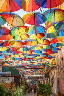 Hans Georg Eiben Prints: Restaurant with umbrellas, Bucharest, Walachia, Romania