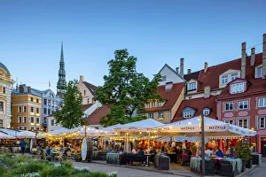 Neil Farrin Prints: Restaurants in Old Town at Night, Riga, Latvia, Northern Europe