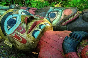 Carvings Prints: Resting totem pole, Totem Bight State Historical Park, Ketchikan, Alaska, USA