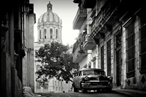 Havana Centro Prints: Restored classic American car parked on a street in Havana Centro, Havana, Cuba, Caribbean