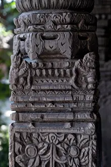 Carved Prints: Restored wooden carved column, The Dwarika's Hotel, Kathmandu, Nepal