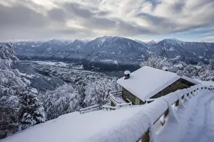 Snowy Landscape Prints: Retiche alps, snowy at Our alp, in the background Valtellina low, Lombardy, Italy