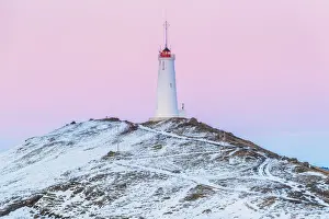 Reykjanesviti lighthouse at dusk, Reykjanes peninsula, Iceland
