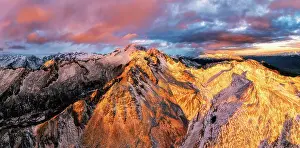 Mountain Peak Prints: Rhaetian Alps, Monte Disgrazia and Valmasino covered with snow in autumn, Lombardy, Italy