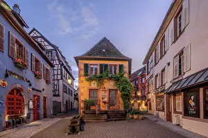Grand Est Prints: Ribeauville at dusk, Alsace, Alsace Wine Road, Haut-Rhin, Grand Est, France