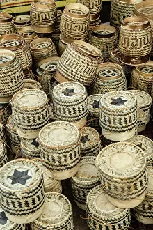 Baskets Prints: Rice baskets for sale in Luang Prabang (ancient capital of Laos on the Mekong river), Laos