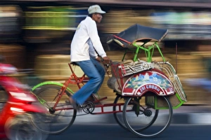 Yogyakarta Prints: Rickshaw driver, Yogyakarta, Java, Indonesia