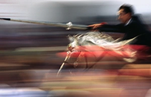Speed Prints: A rider on horseback speeds through the crowd attempting