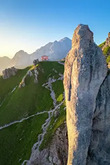 Grigne Prints: Rifugio Rosalba and Grigna (Grigna Settentrionale) with Torre Cinquantenario and Torre Cecilia in summer at sunset