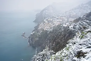 Typical House Prints: Riomaggiore during a cold winter morning, National Park of Cinque Terre
